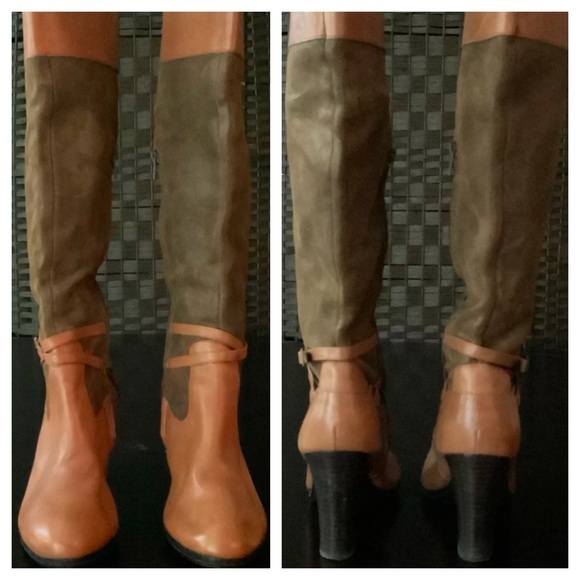 LAUREN RALPH LAUREN MISA Brown Leather Suede Knee High Boots - Picture 12 of 16